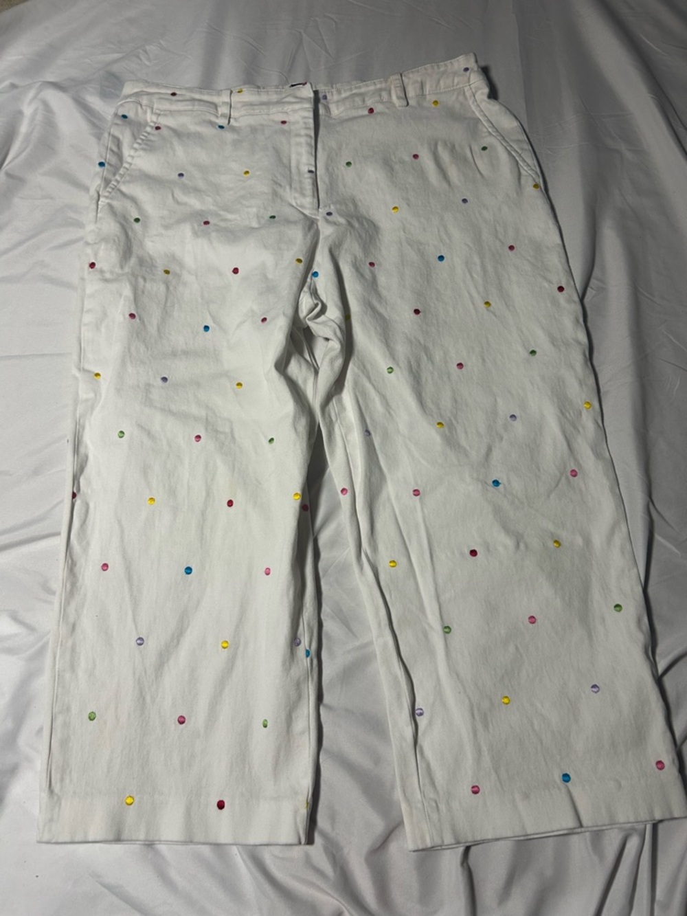 Briggs New York Womens Capri Pants White Embroidered Polka Dots Size 16 - Picture 4 of 13